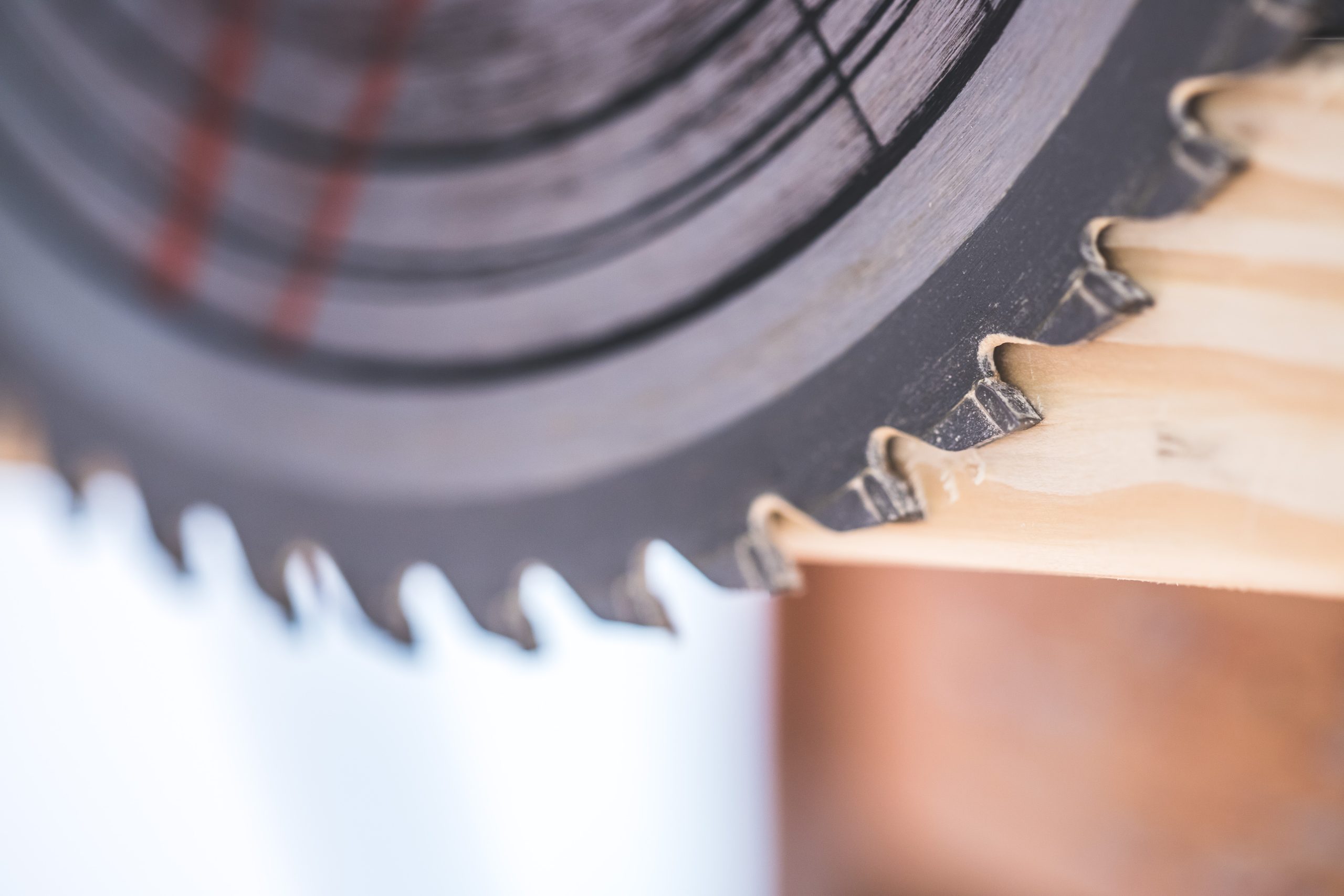Woodwork at a carpenter: Close up of circular saw blade